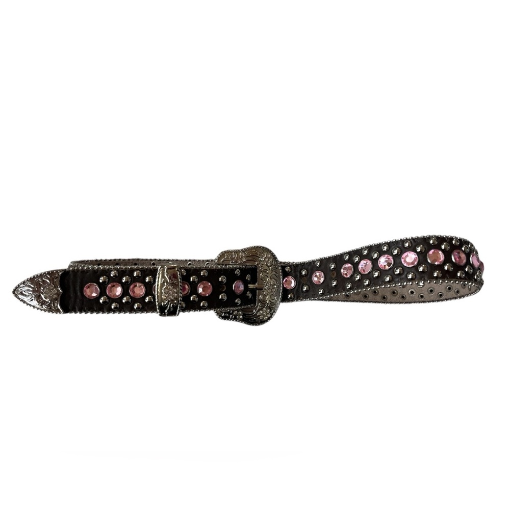 Y2K WESTERN PINK & BROWN STUDDED BEJEWELED BELT 31”